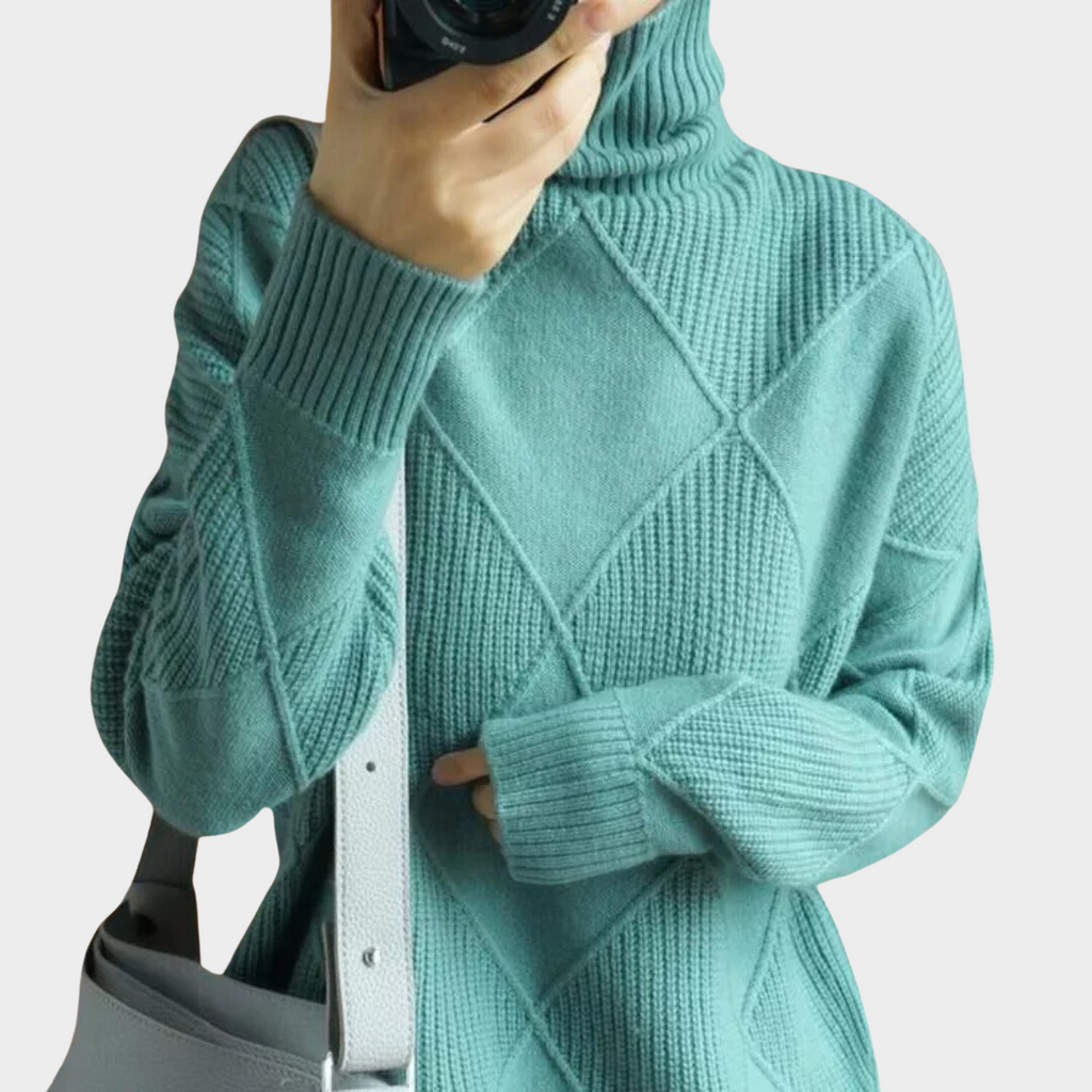 Women's High Neck Winter Sweater – Classic Turtleneck Knit Pullover