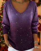 Women's Glitter Knit Sweater – Ribbed Shimmer Long Sleeve Pullover