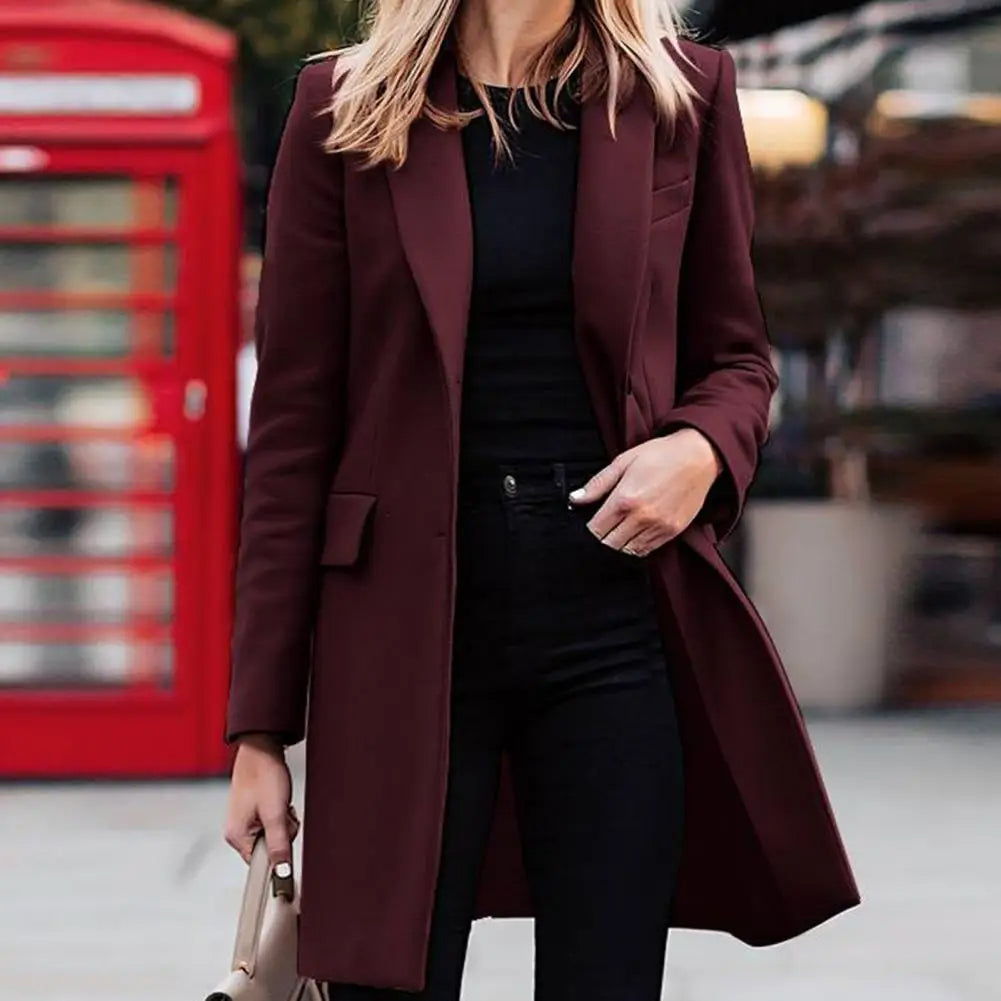 Women's Double-Breasted Coat – Mid-Length Lapel Overcoat
