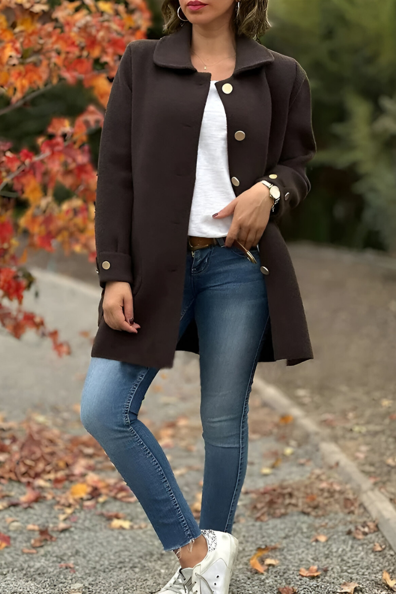 Women's Classic Button Jacket – Structured Long Sleeve Jacket