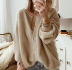 Women's Ribbed Neck Cardigan – Oversized Statement Sleeve Cardigan