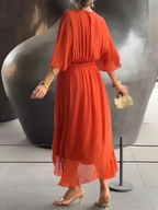 Women's Wrap Midi Dress – Adjustable Tie Waist Dress – Autumn