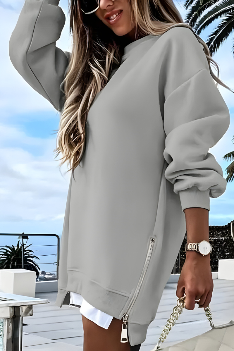 Women's Oversized Sweater – Side Zip Relaxed Fit Pullover
