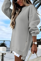 Women's Oversized Sweater – Side Zip Relaxed Fit Pullover