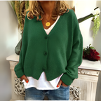 Women's V-Neck Button Cardigan – Relaxed Long Sleeve Knit Cardigan