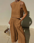 Women's Crop Top Pants Set – High Waist Wide Leg Summer Set