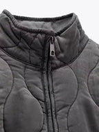 Women's Vintage Winter Jacket – Drawstring Pocket Zip-Up Jacket