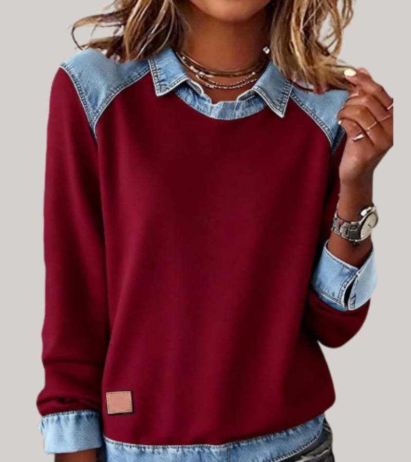 Women's Two-Tone Sweater – Relaxed Contrast Panel Pullover