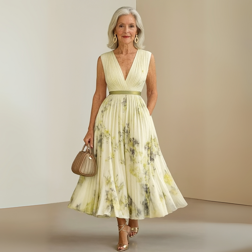 Women's Wedding Guest Floral Maxi Dress – Sleeveless Pleated Flowy Dress