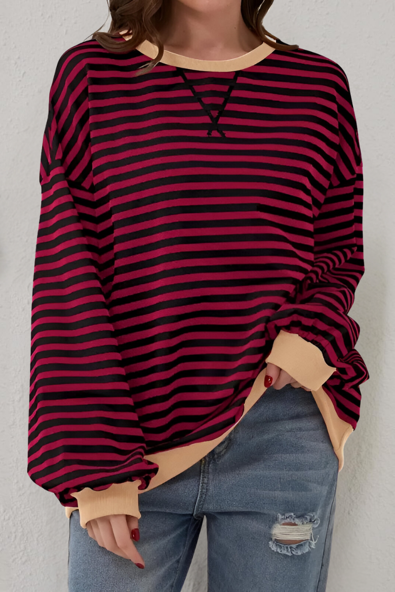 Women's Striped Sweatshirt – Crew Neck Long Sleeve Pullover