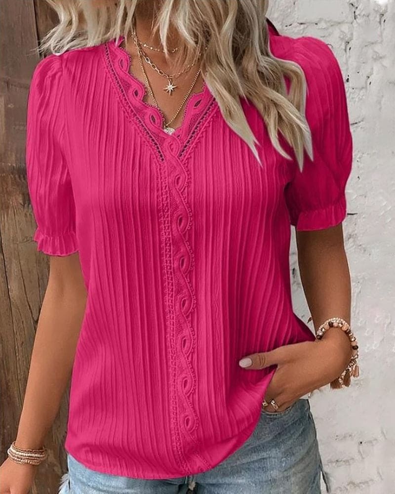 Women's Lace Detail Blouse – V-Neck Feminine Occasion Blouse