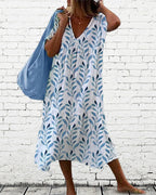 Women's Printed Midi Dress – Leaf Print Summer Dress – Serphine