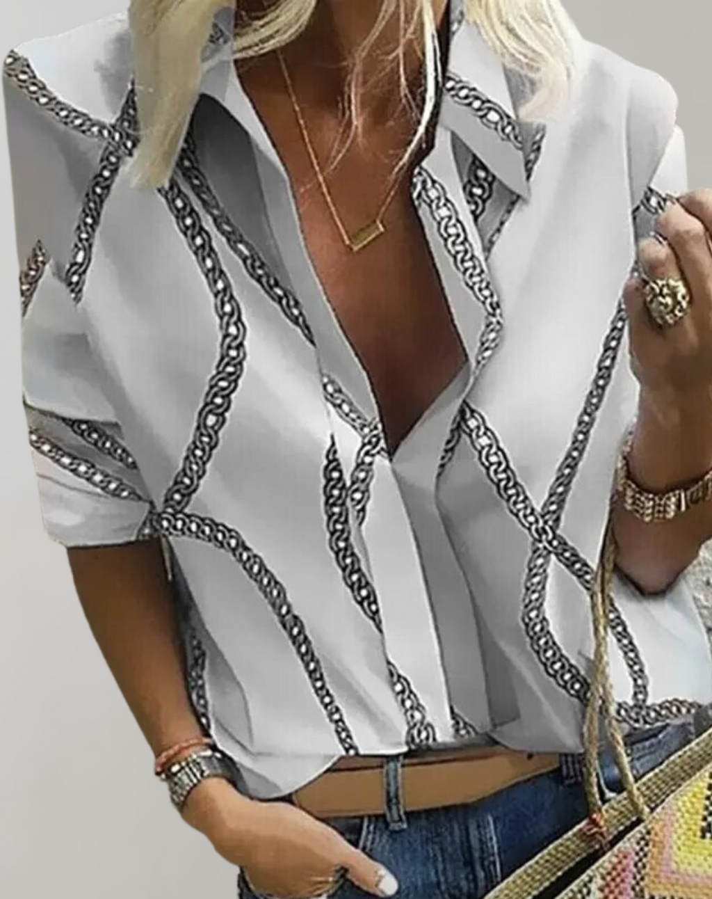 Women's Office Print Blouse – Chain Pattern Blouse