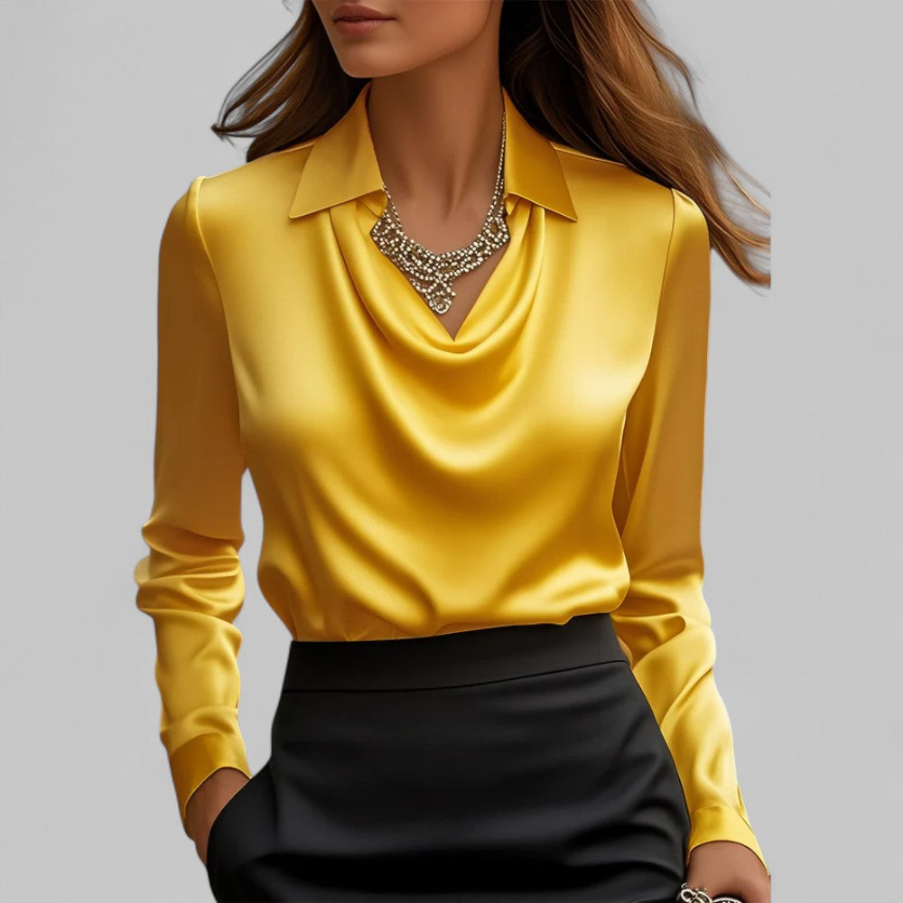 Women's Draped Blouse with Cowl Neck and Elegant Silhouette
