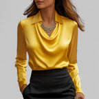 Women's Draped Blouse with Cowl Neck and Elegant Silhouette
