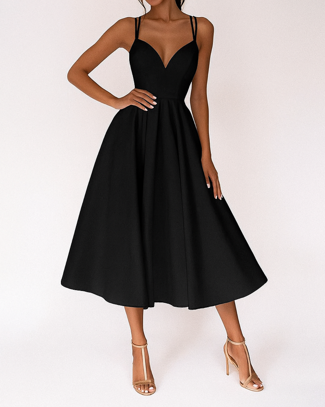 Women's Wedding Guest Strappy Midi Dress – Flowy Formal Occasion Dress