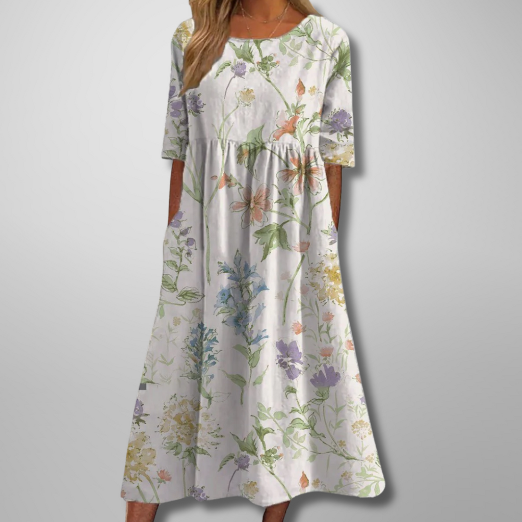 Women's Floral Midi Dress – Relaxed Fit Summer Dress – Brooklyn