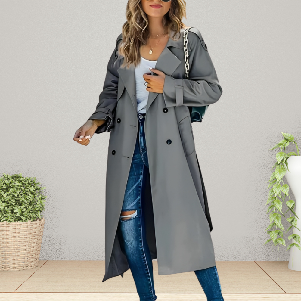 Women's Double-Breasted Trench Coat – Mid-Length Transitional Coat