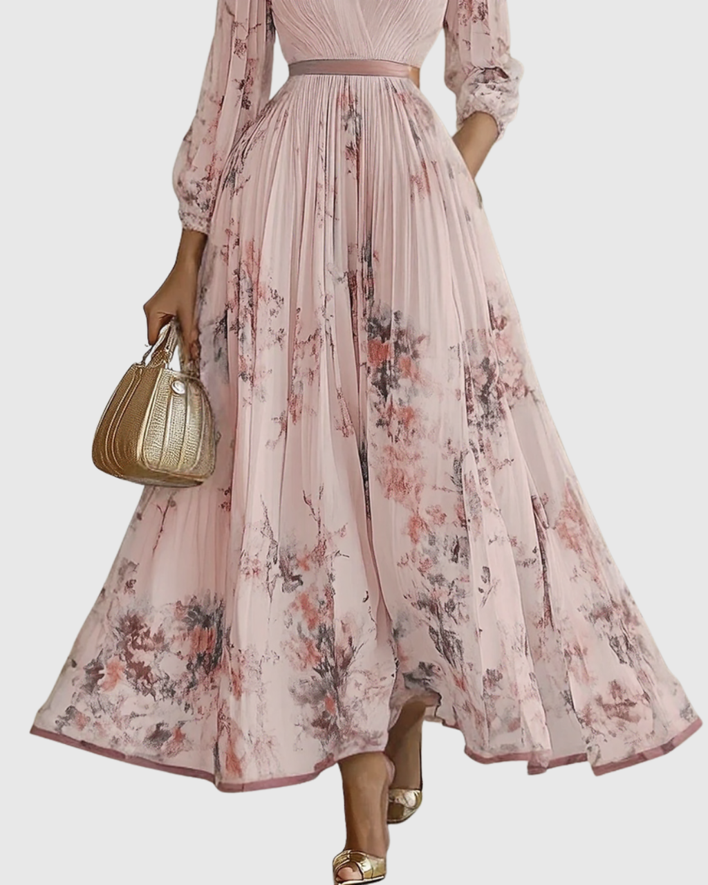 Women's Wedding Guest Pleated Midi Dress – Sleeveless Floral Occasion Dress