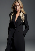 Women's Long Black Trench Coat – Classic Button Front Overcoat
