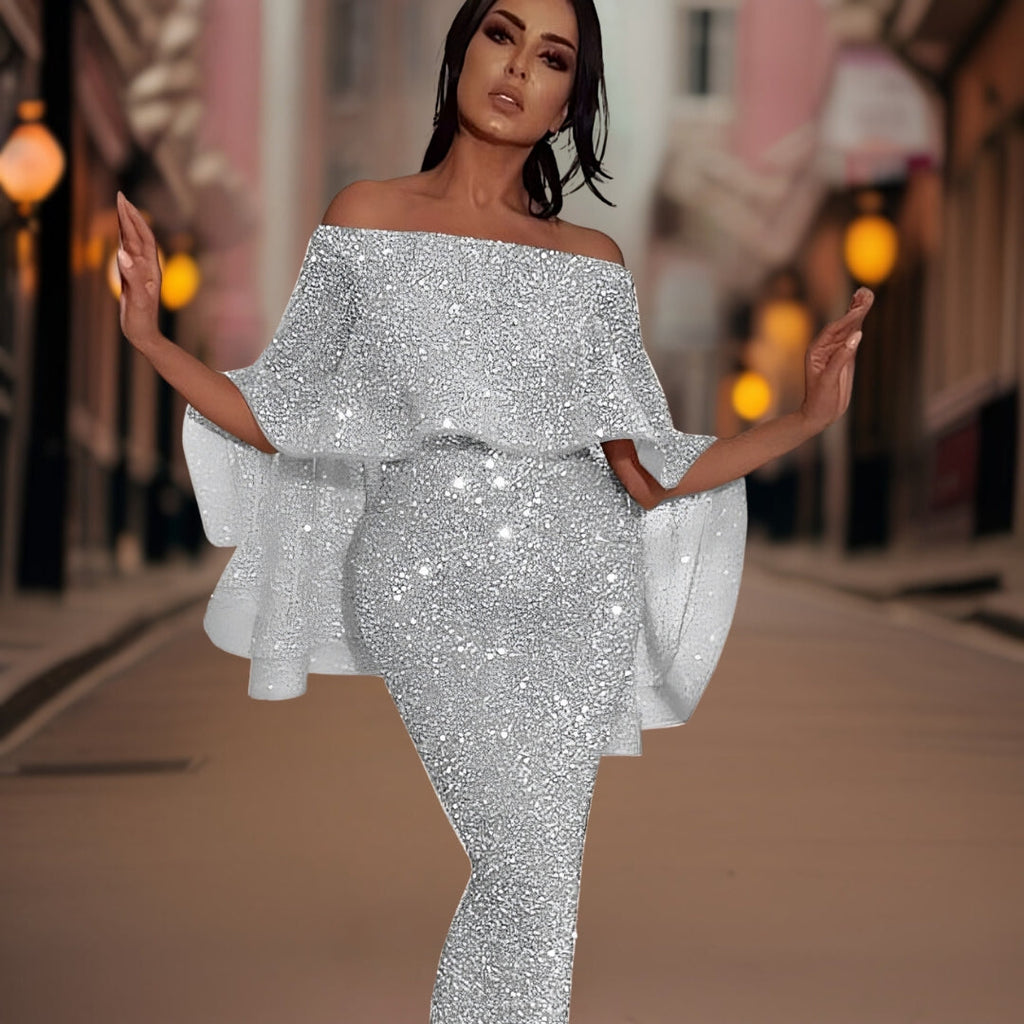 Women's Off-Shoulder Ruffle Dress – Fitted Statement Occasion Dress