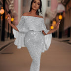Women's Off-Shoulder Ruffle Dress – Fitted Statement Occasion Dress