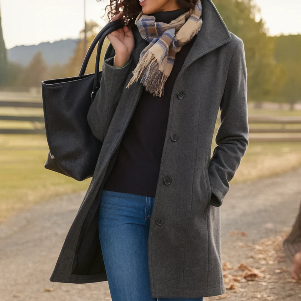 Women's Winter Coat – Button Front Long Coat – Judith