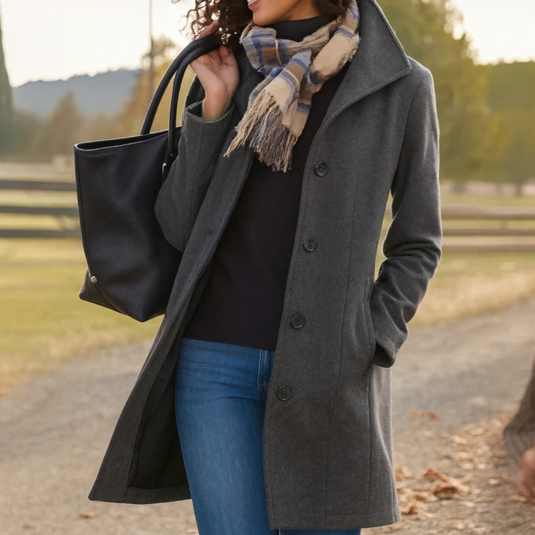 Women's Winter Coat – Button Front Long Coat – Judith