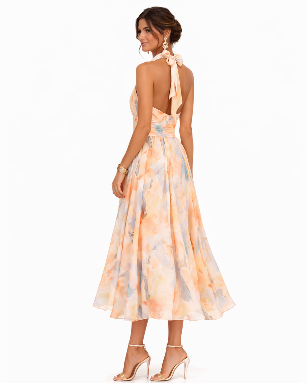 Women's Floral Chiffon Maxi Dress – Backless Flowy Occasion Dress