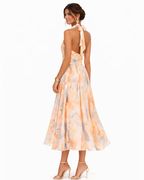 Women's Floral Chiffon Maxi Dress – Backless Flowy Occasion Dress