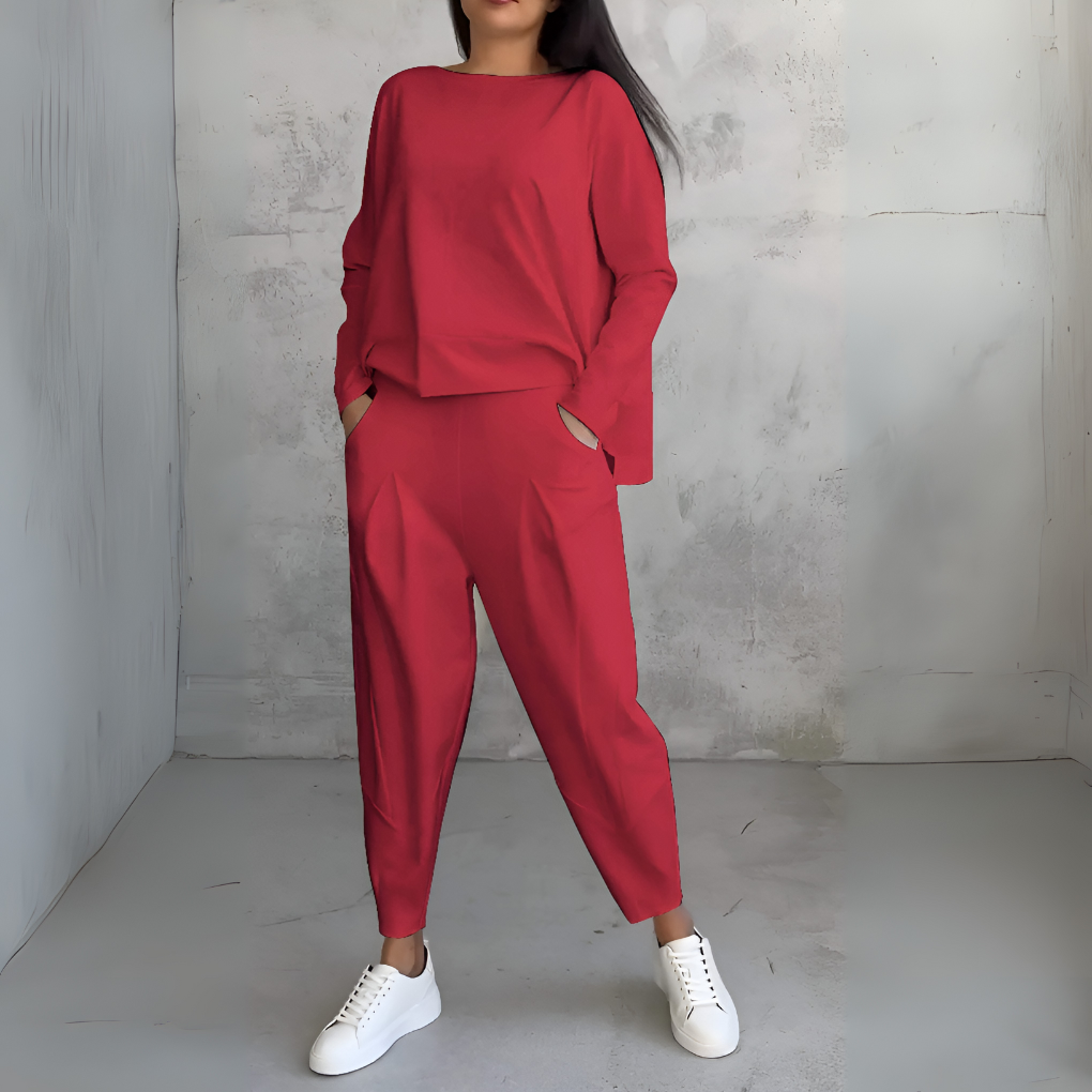 Women's Long Sleeve Lounge Set – Crew Neck Matching Pants Set