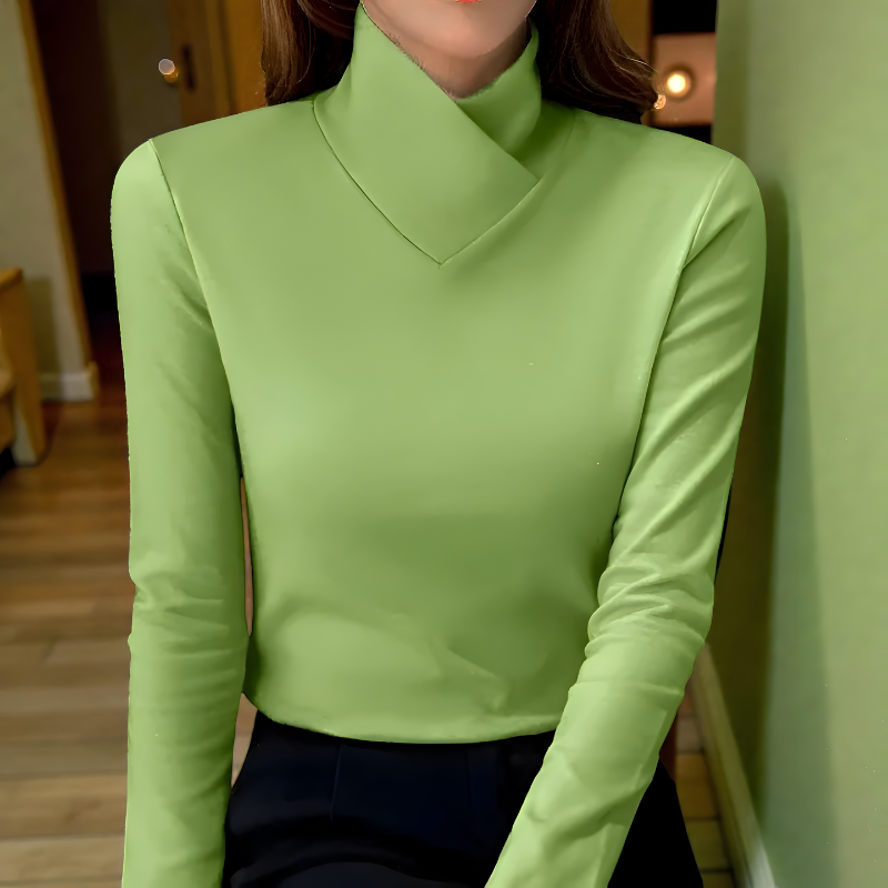 Women's Stand Collar Top – Minimalist Long Sleeve Fitted Top