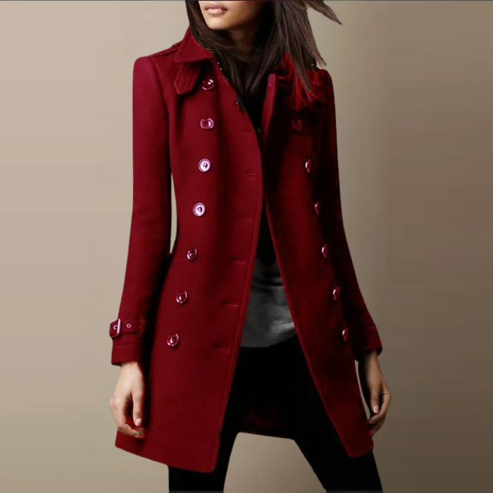 Women's Double-Breasted Mid-Length Coat – Tailored Button Front Coat