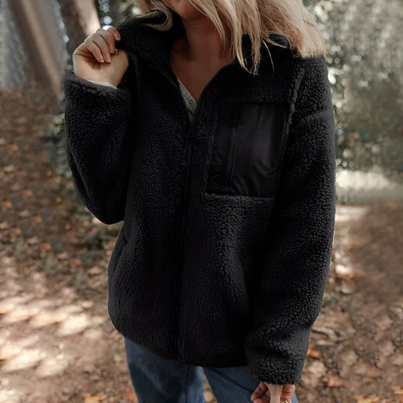 Women's Teddy Fleece Jacket – Stand Collar Zip-Up Jacket