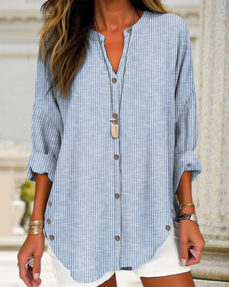 Women's Button Front Striped Blouse – Relaxed Casual Shirt Blouse