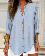 Women's Button Front Striped Blouse – Relaxed Casual Shirt Blouse