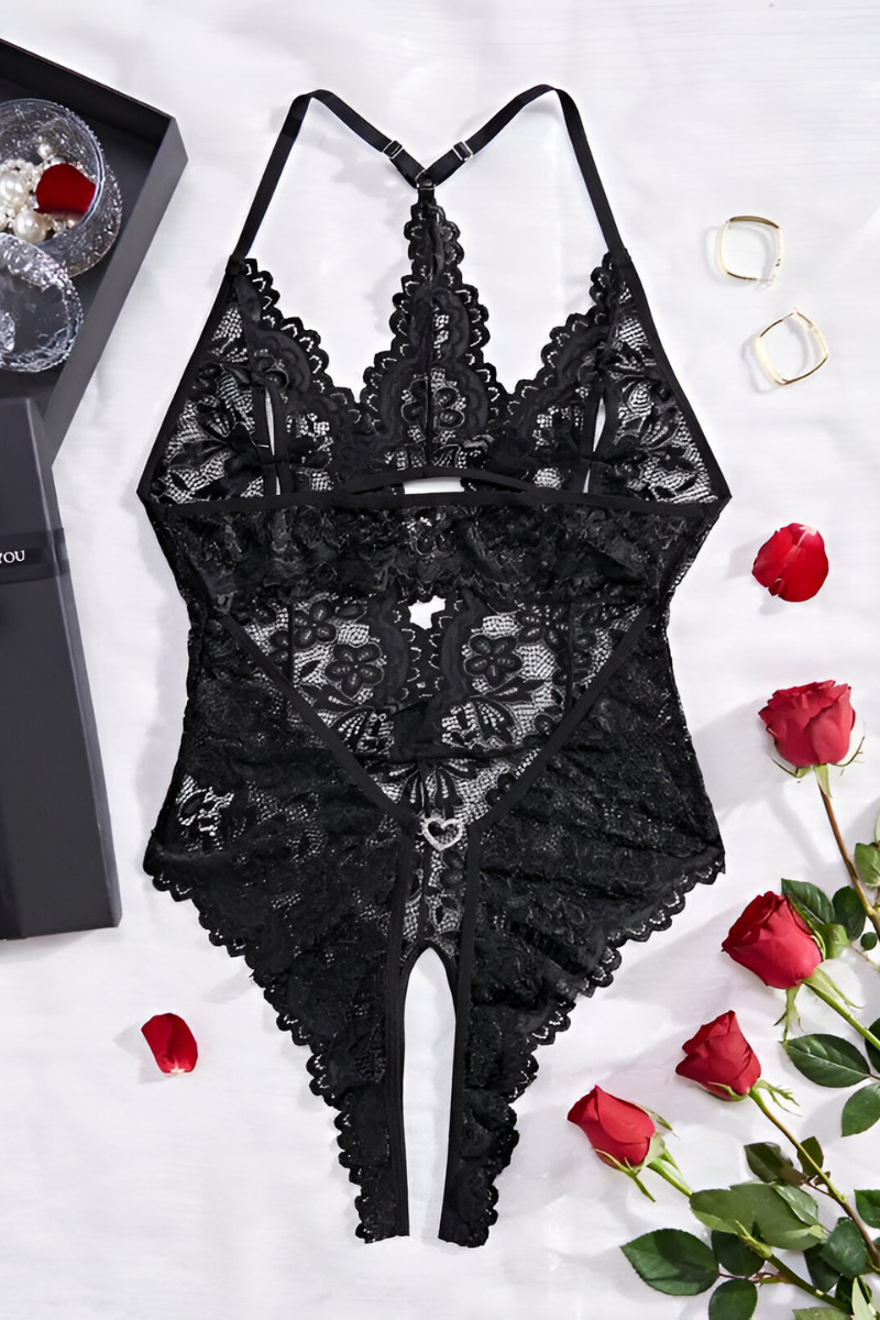 Women's Lace Lingerie Bodysuit – Sheer Floral Fitted Bodysuit