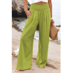 Women's High Waist Relaxed Trousers – Elastic Waist Wide Leg Pants