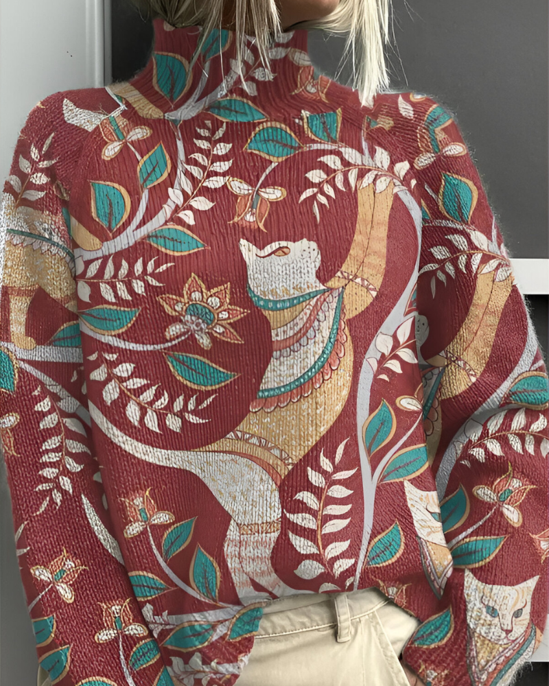 Women's Graphic Knit Sweater – Patterned Crew Neck Pullover