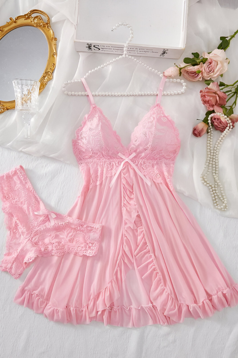 Women's Deep V-Neck Lace Lingerie Set – Sheer Bra & Matching Brief Set