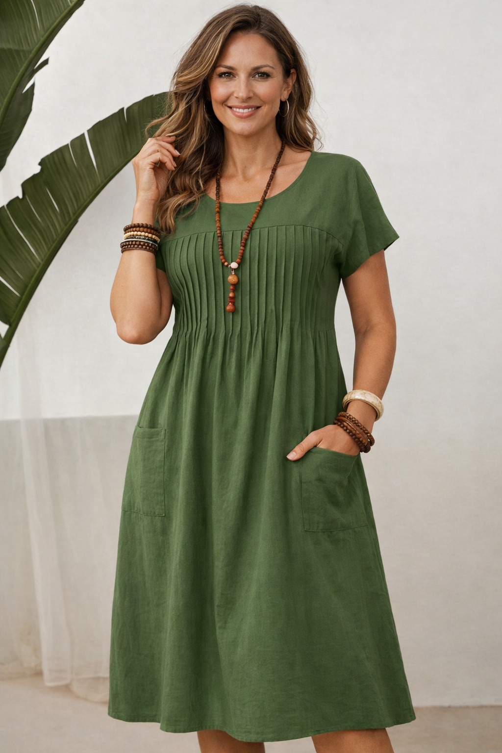 Women's Relaxed Midi Dress – Pocket Casual Dress