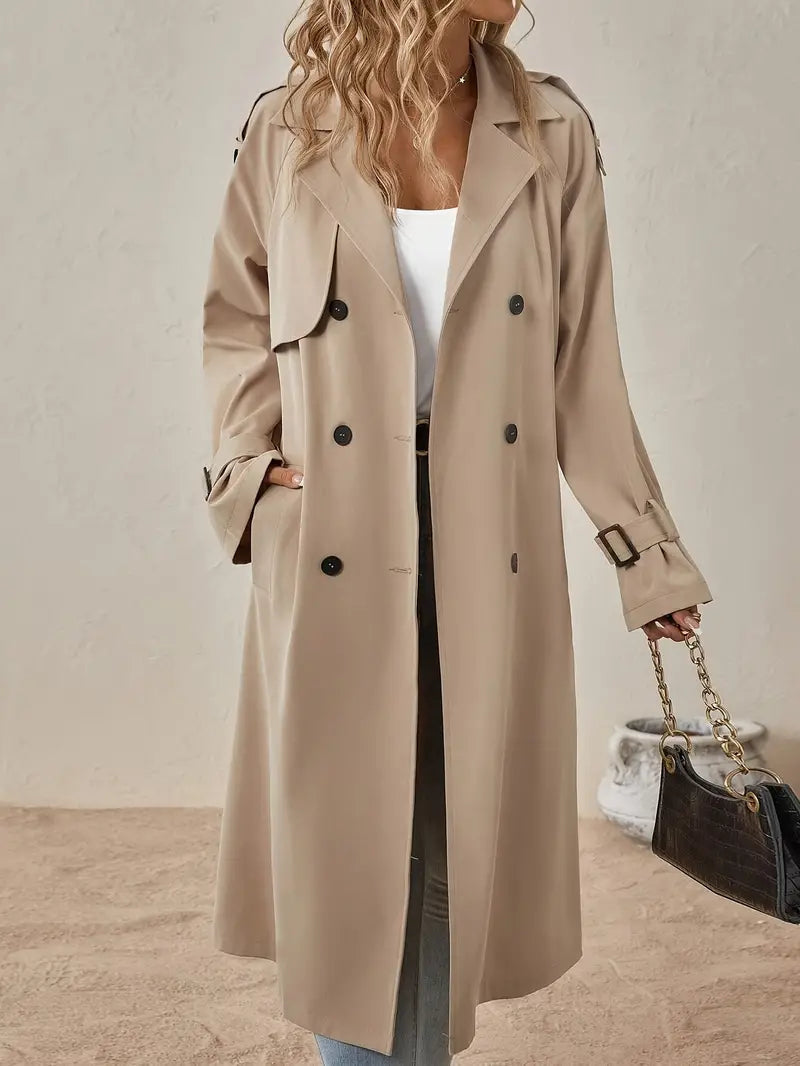 Women's Long Button Trench Coat – Tailored Classic Overcoat