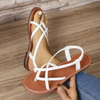 Women's Flat Sandals with Cutout Design and Buckle Closure