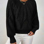 Women's Cable Knit Sweater – Lantern Sleeve Winter Sweater