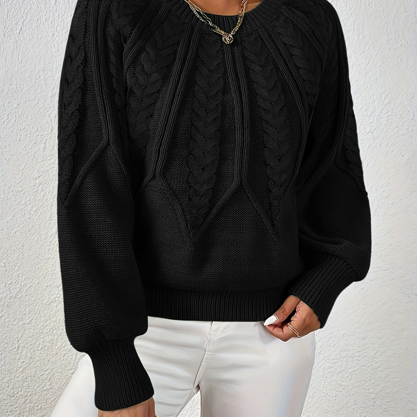 Women's Cable Knit Sweater – Lantern Sleeve Winter Sweater