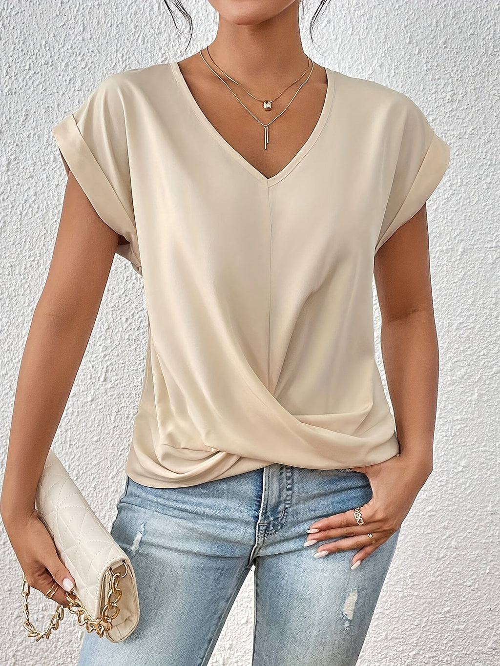 Women's Draped V-Neck Top – Knot Front Top