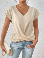 Women's Draped V-Neck Top – Knot Front Top