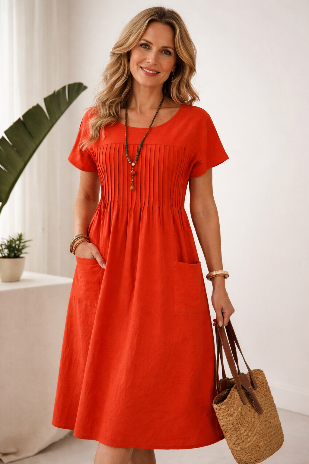Women's Relaxed Midi Dress – Pocket Casual Dress
