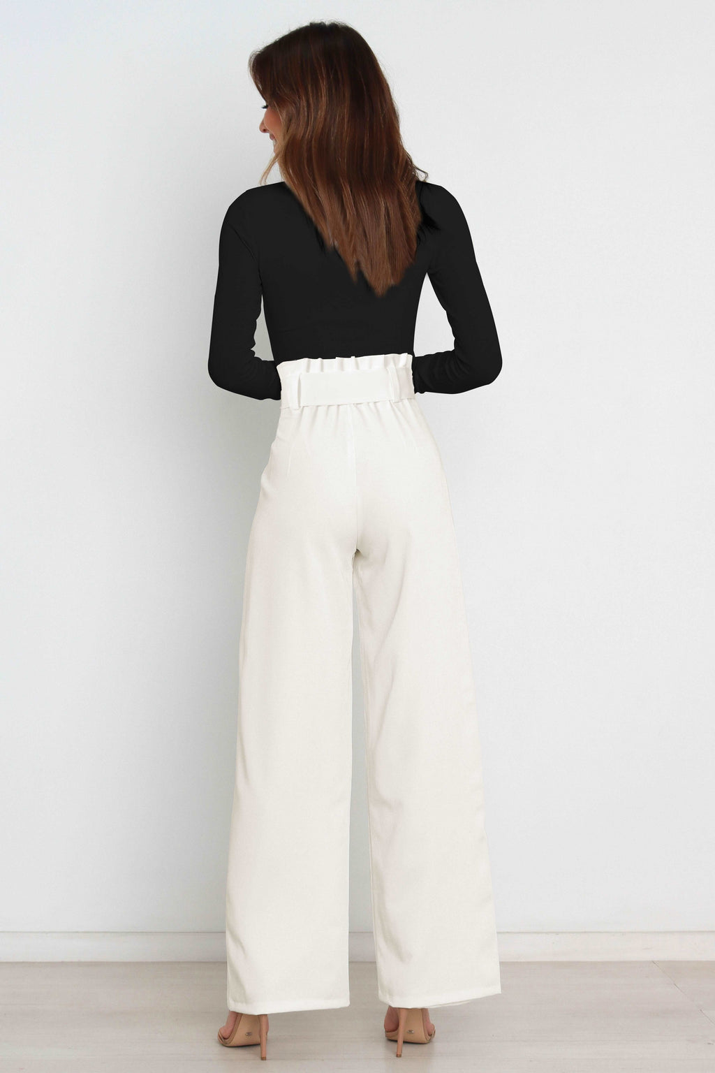 Women's Paperbag Waist Trousers – High Waist Bow Detail Wide Leg Pants