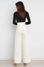 Women's Paperbag Waist Trousers – High Waist Bow Detail Wide Leg Pants